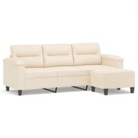 3-os. sofa z podnóżkiem, beżowa, 180 cm, obita mikrofibrą