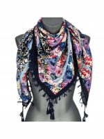 Chustka apaszka z frędzlami folk kwiaty granatowy wielokolorowy 61 / DA-72D