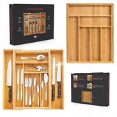 Organizer Wkład Do Szuflady Kuchennej Pojemnik Na Sztućce Rozsuwany Bambus