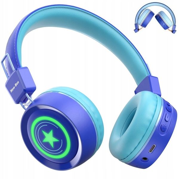 SŁUCHAWKI DLA DZIECI NEW BEE KH22B BEZPRZEWODOWE SKŁADANE LED BLUETOOTH 32h zdjęcie 1