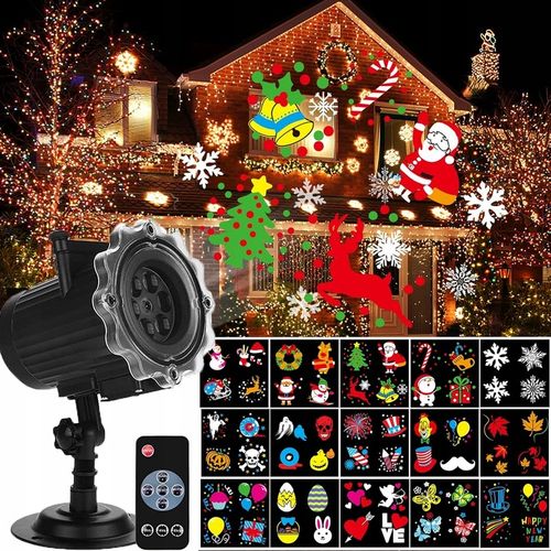 ŚWIĄTECZNY PROJEKTOR LED LASEROWY 16 slajdów 64 MOTYWÓW z pilotem na Arena.pl