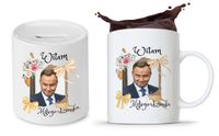Zestaw Andrzej Duda Pis Prezent Kubek + Skarbonka Z Nadrukiem Ze Zdjęciem