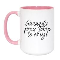 KUBEK "GWIAZDY PRZY TOBIE TO CHUJ!" Wzór - Duży Biało-Różowy 450 ml