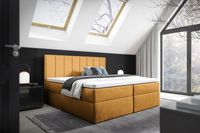 Nowoczesne łóżko kontynentalne z topperem do sypialni  HAVANA miodowe 120x200