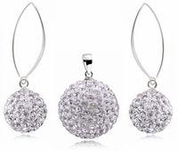 ELEGANCKI SREBRNY KOMPLET SHAMBALLA BIAŁE WISZĄCE KULKI SWAROVSKI 12MM 20MM