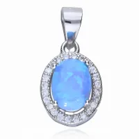 ELEGANCKI OWALNY SREBRNY WISIOREK NIEBIESKI BŁĘKITNY OPAL BIAŁE CYRKONIE