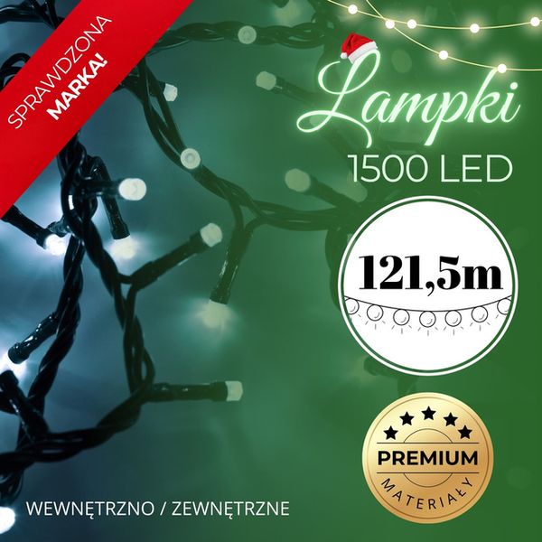 Lampki choinkowe 1500 Led biały zimny 121,5 m oświetlenie świąteczne IP44 zdjęcie 2
