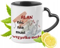 Dla Alana Kubek Czarny Z Uszkiem W Kształcie Serca Na Prezent Z Nadrukiem