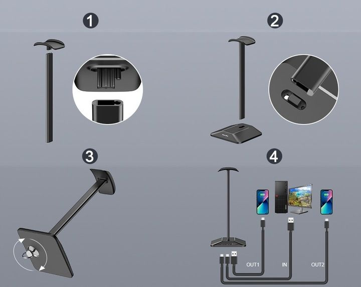 STOJAK STATYW NA SŁUCHAWKI NEW BEE GAMINGOWY PODŚWIETLENIE RGB LED HUB USB zdjęcie 5