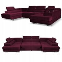 Narożnik kształt U rozkładany f. spania Bosso Family meble bordowy welur
