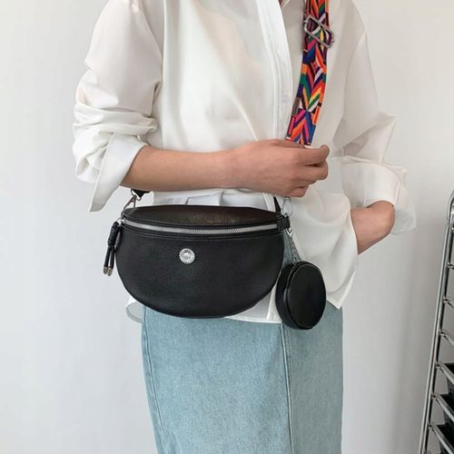 NERKA CZARNA SASZETKA DAMSKA POJEMNA SZEROKI KOLOROWY PASEK SKÓRA EKO na Arena.pl