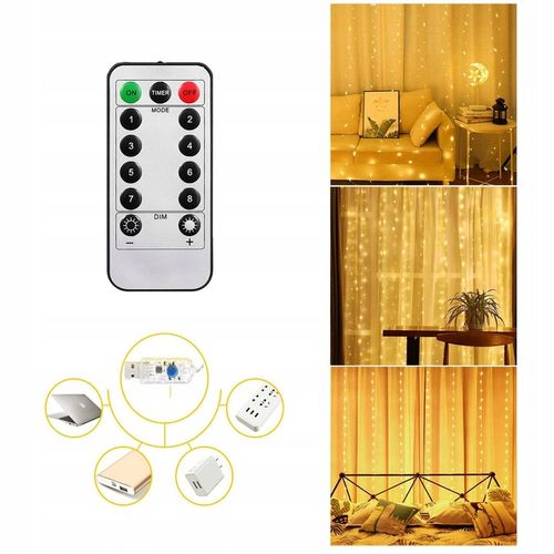 KURTYNA ŚWIETLNA Z 300 LAMPKAMI LED DO DEKORACJI POKOJU I OKNA na Arena.pl