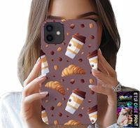 ETUI DO IPHONE 12 - CASE Z KAWĄ ROGALIKAMI I ZIARNAMI W TLE
