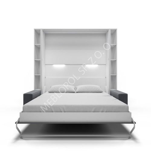 Półkotapczan MEBLOPOL 160V z sofa i regał WHITE/SLATE GRAY MIRROR GLOSS na Arena.pl