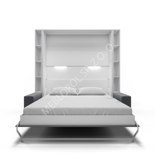 Półkotapczan MEBLOPOL 160V z sofa i regał WHITE/SLATE GRAY MIRROR GLOSS zdjęcie 2