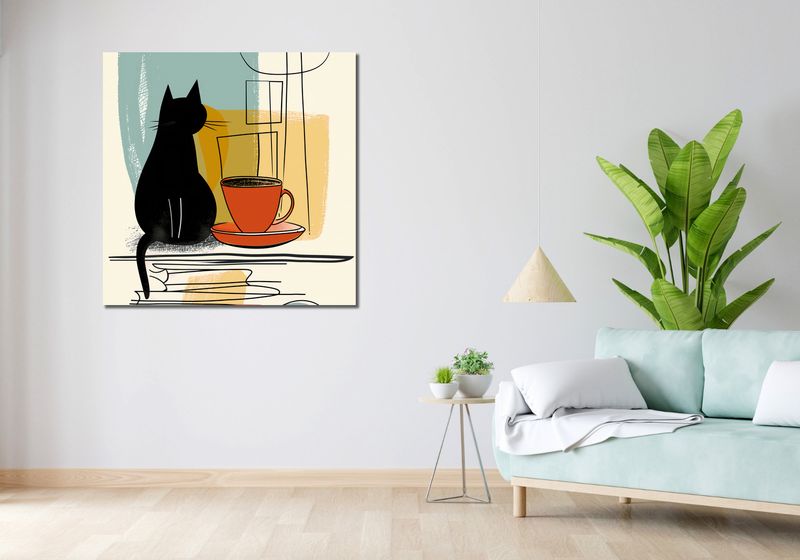 Obraz 100x100cm Kot i Kawa zdjęcie 2