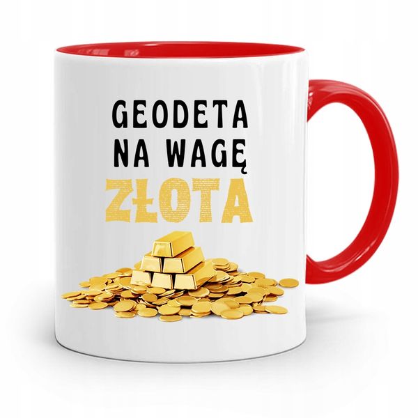 Kubek Czerwony Dla Geodety Geodeta Na Wagę Złota Z Nadrukiem Ze Zdjęciem zdjęcie 1