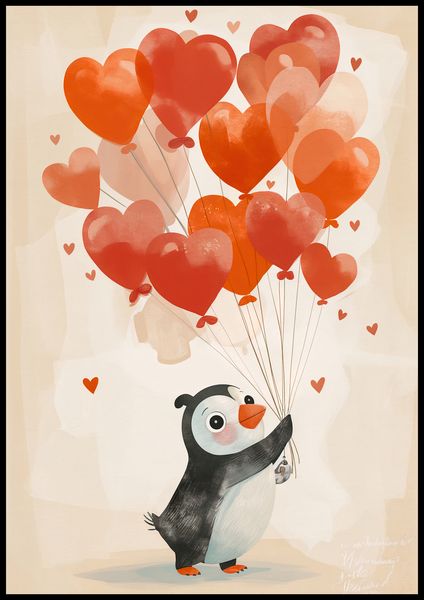 Plakat 70x100cm Pingwinek z Balonami zdjęcie 2