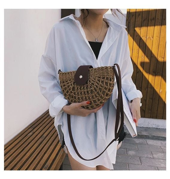 Torebka PLECIONA na ramię BOHO KOSZYK PÓŁKSIĘŻYC zdjęcie 2