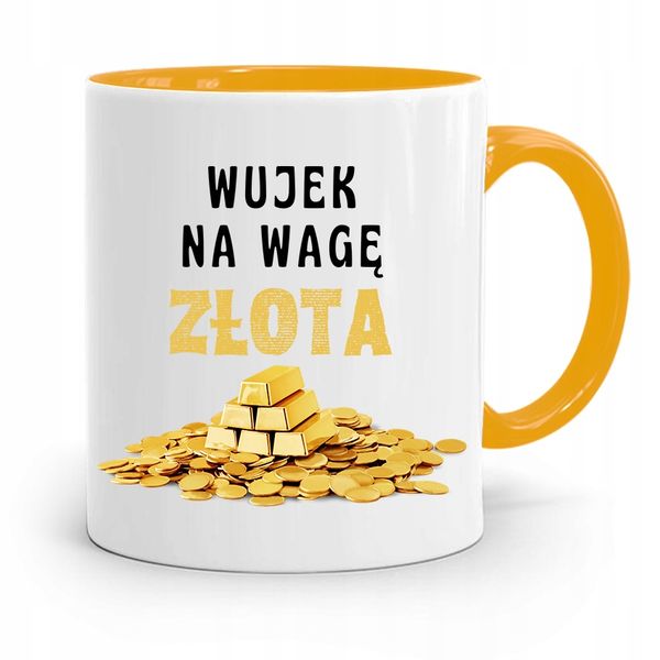 Kubek Żółty Prezent Dla Wujka Wujek Na Wage Złota Z Nadrukiem Ze Zdjęciem zdjęcie 1