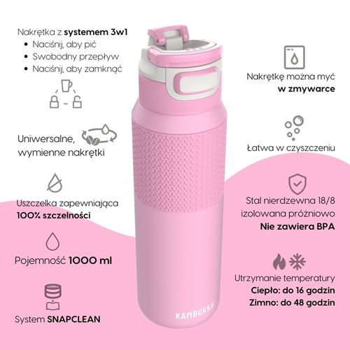Termos Kambukka butelka termiczna Elton Insulated 1000ml Pink Ambition na Arena.pl