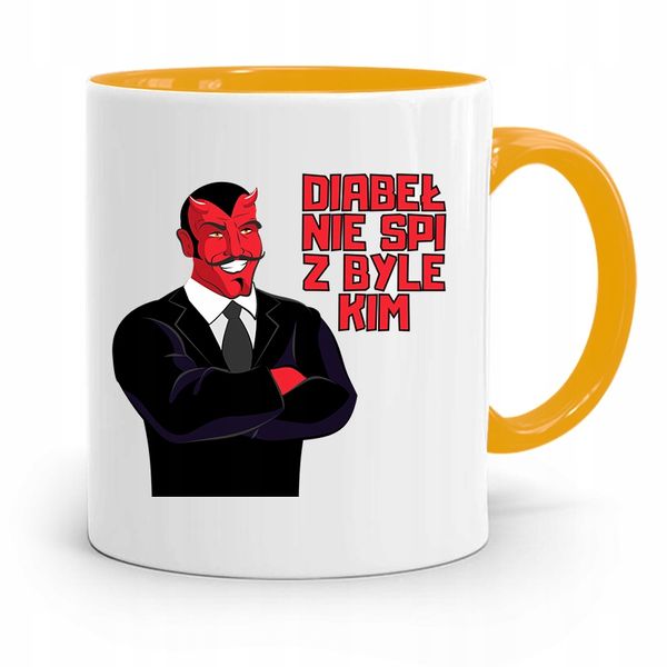 Kubek Żółty Dla Dziewczyny Nie Śpi Z Byle Kim Z Nadrukiem Ze Zdjęciem zdjęcie 1