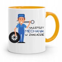Kubek Żółty Dla Mechanika Najlepszy W Zakładzie Z Nadrukiem Ze Zdjęciem