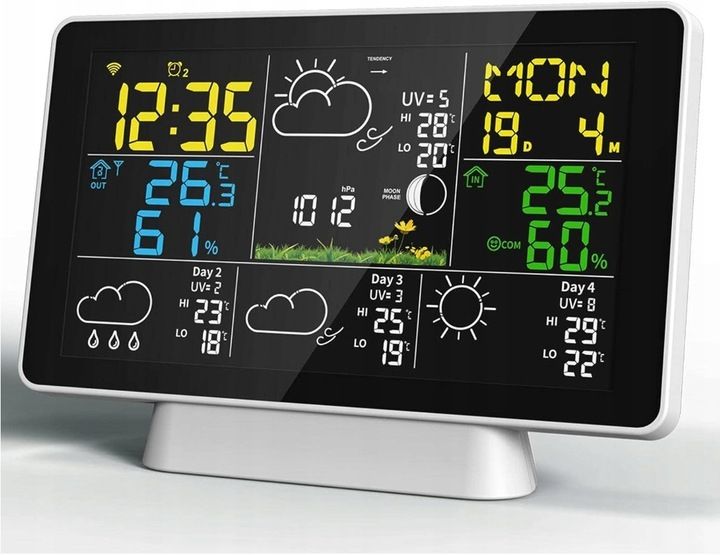 STACJA POGODY WiFi 3 CZUJNIKI UV hPa TEMP WILGOTNOŚĆ FAZY KSIĘŻYCA BUDZIK zdjęcie 11