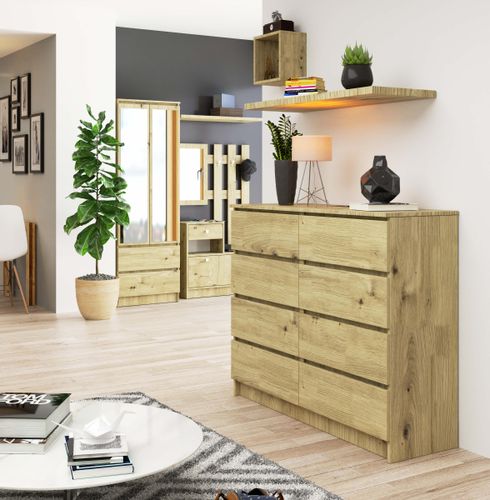 Komoda do salonu K 120 cm 8 szuflad - dąb artisan na Arena.pl