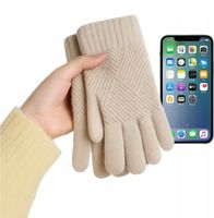 Rękawiczki damskie dotykowe do telefonu ciepłe zimowe ocieplane beżowe