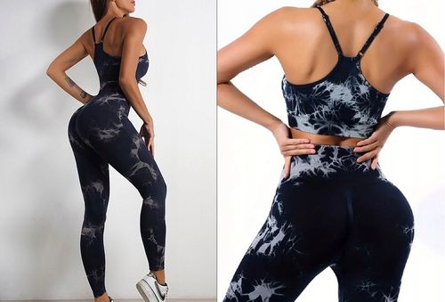LEGGINSY SPORTOWE CZARNE DAMSKIE PUSH UP KOMPLET Stanik i Leginsy Top GYM L na Arena.pl