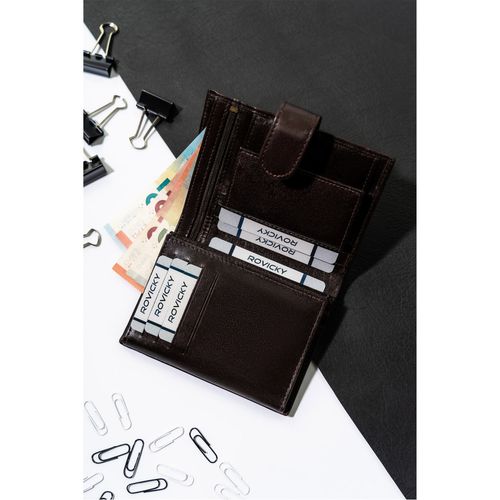 portfel męski na dokumenty z rfid w brązowym kolorze - rovicky na Arena.pl