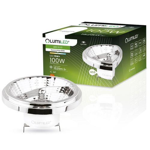 Żarówka LED G53 AR111 GU10 15W = 100W 1521lm 4000K 24° 12V Srebrna na Arena.pl