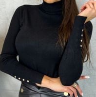 Damski sweter z golfem golf gładki basic guziki