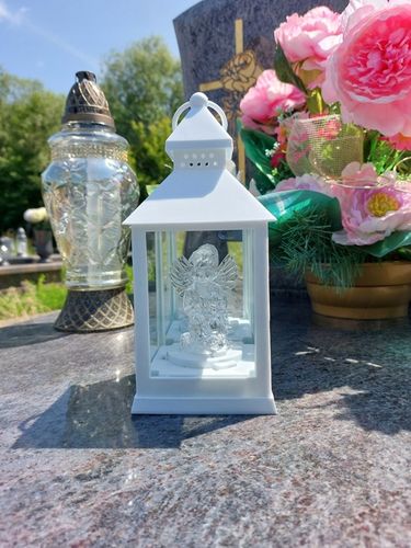 LAMPION Z ANIOŁKIEM ŚWIECĄCY NA BATERIE R6 LATARENKA BIAŁY ANIOŁ ZNICZ na Arena.pl