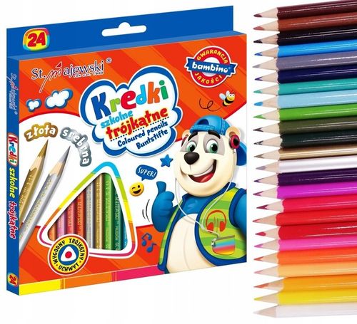 Kredki Trójkątne Szkolne Ołówkowe 24 kol. Złota Srebrna Bambino na Arena.pl