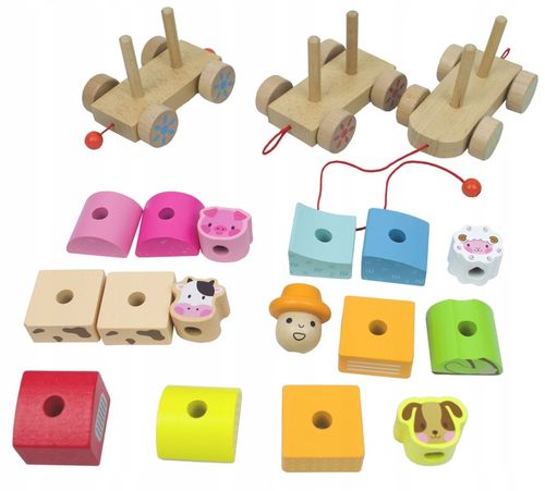 LT333 NOWY DREWNIANY POCIĄG Z WAGONAMI I KLOCKAMI WIEJSKA SCENERIA na Arena.pl