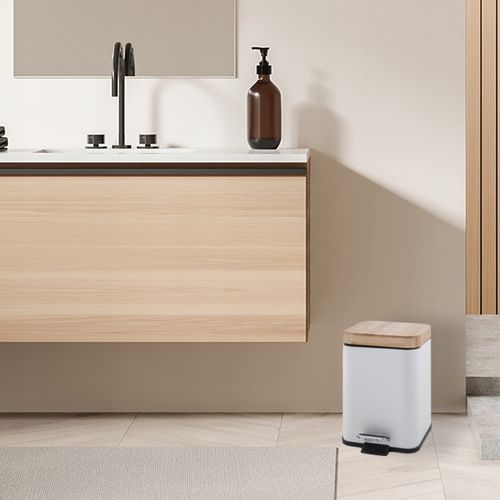 KOSZ NA ŚMIECI ŁAZIENKOWY 3L BIAŁY BAMBUS METAL do WC łazienki kwadratowy na Arena.pl