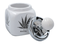 Biała Popielniczka W Stylu Rasta Z Nadrukiem Liścia Marihuany