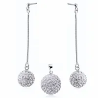 WISZĄCY SREBRNY KOMPLET BIAŁE KULKI KRYSZTAŁKI 14MM I 16MM CRYSTAL BEADS