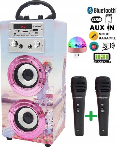 Głośnik przenośny Dynasonic E-025 Bluetooth USB AUX FM + 2x Mikrofon HIT ! na Arena.pl