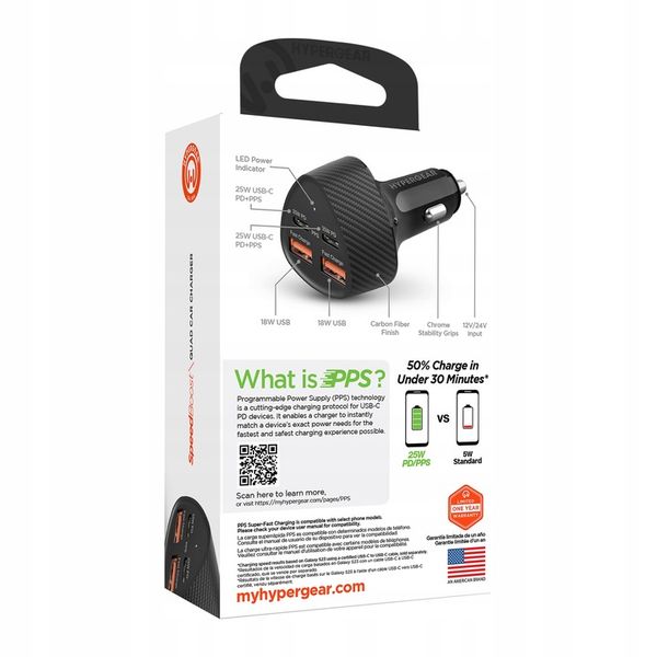 HyperGear superszybka ładowarka samochodowa QUAD 2xUSB-C PD, 2xUSB, 7A, 50W zdjęcie 2