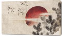Obraz 100x60cm Ptaki i Zachód Słońca Katsushika Hokusai Vintage do Salonu