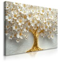 Obraz Canvas Do Salonu Abstrakcyjne Drzewo Białe Kwiat 3D 100cm x 70cm