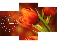 60CM 90 ZEGAR 3 ELEM CZERWONE TULIPANY ŚCIENNY