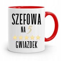 Kubek Czerwony Dla Szefowej Szefowa Na 5 Gwiazdek Z Nadrukiem Ze Zdjęciem