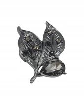 Broszka dwa listki z szarymi cyrkoniami i kryształkiem kolor srebrny 3cm