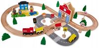 DREWNIANA KOLEJKA TOR WAGONY POCIĄG Budynki Ciuchcia Lokomotywa Zestaw