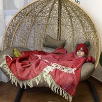 Koc Z Wełny Nowozelandzkiej 150X200 Plecionka - Bordowy