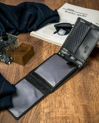 czarny portfel męski skórzany forever young® z przeszyciem na Arena.pl